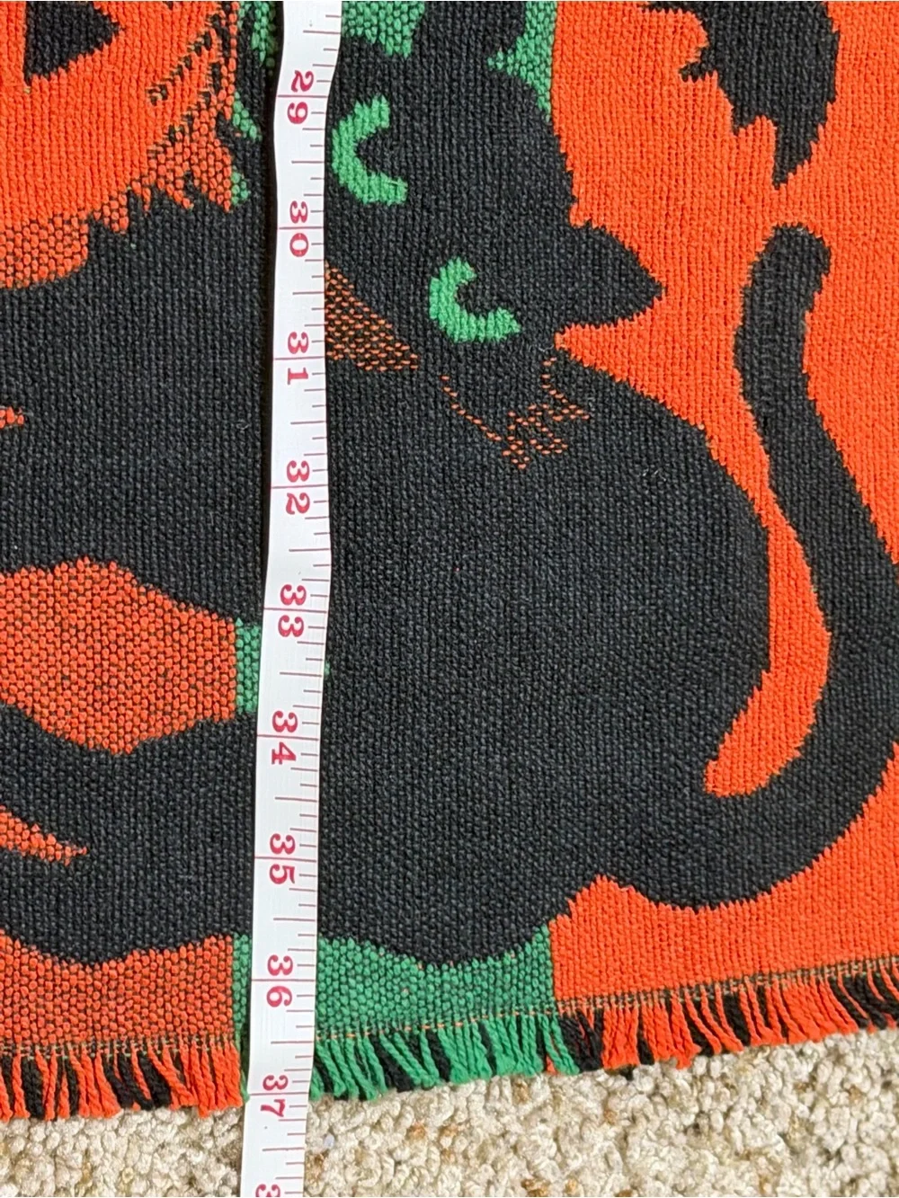 4 Vtg Halloween Table Runner Woven Tapestry Fringe 37” X 14.5” Black Cat Pumpkin
